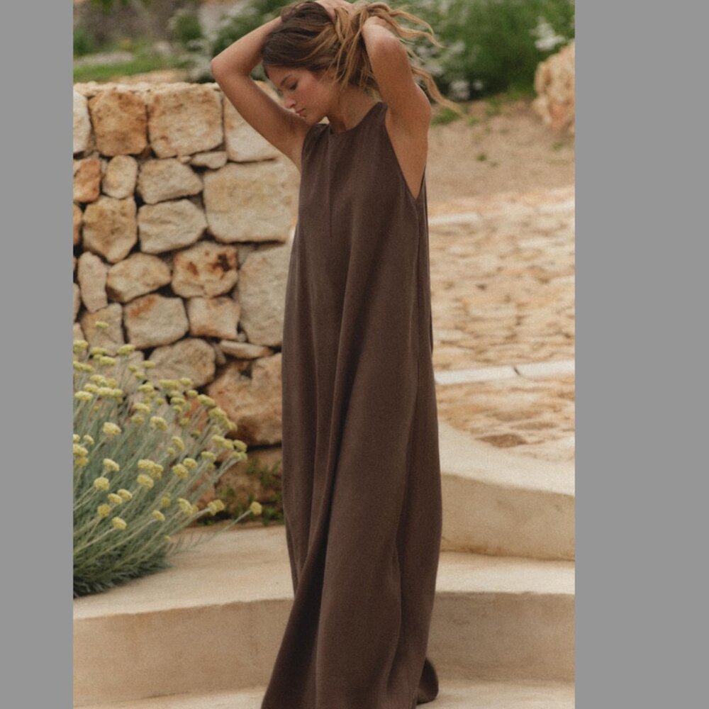 ZARA FLOWY MIDI DRESS, CHOCOLATE